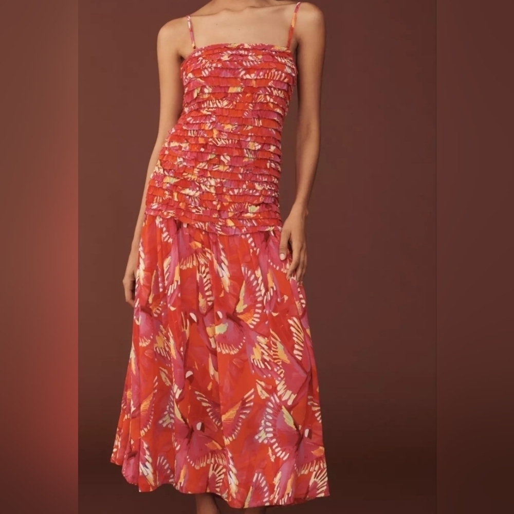 Farm Rio Shirred Drop-Waist Midi Dress Ladies Size XL